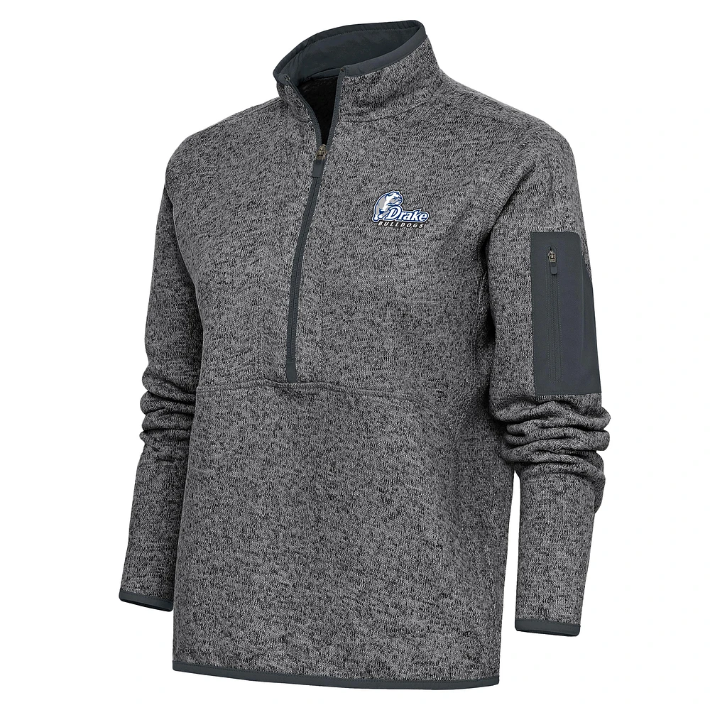 Women's Antigua Heather Charcoal Drake Bulldogs Fortune Half-Zip Jacket