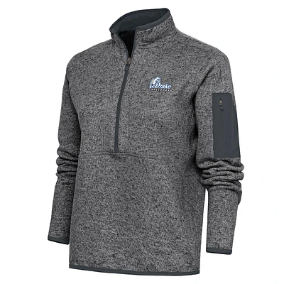 Women's Antigua  Heather Charcoal Drake Bulldogs Fortune Half-Zip Jacket