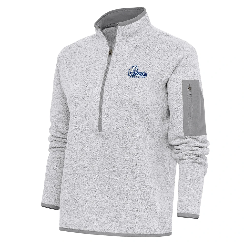 Women's Antigua Heather Gray Drake Bulldogs Fortune Half-Zip Jacket