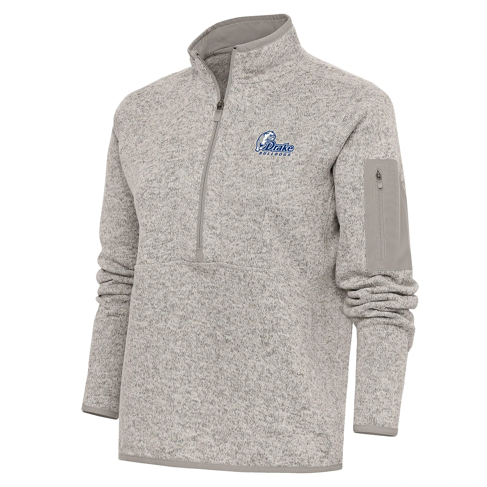 Women's Antigua Oatmeal Drake Bulldogs Fortune Half-Zip Jacket