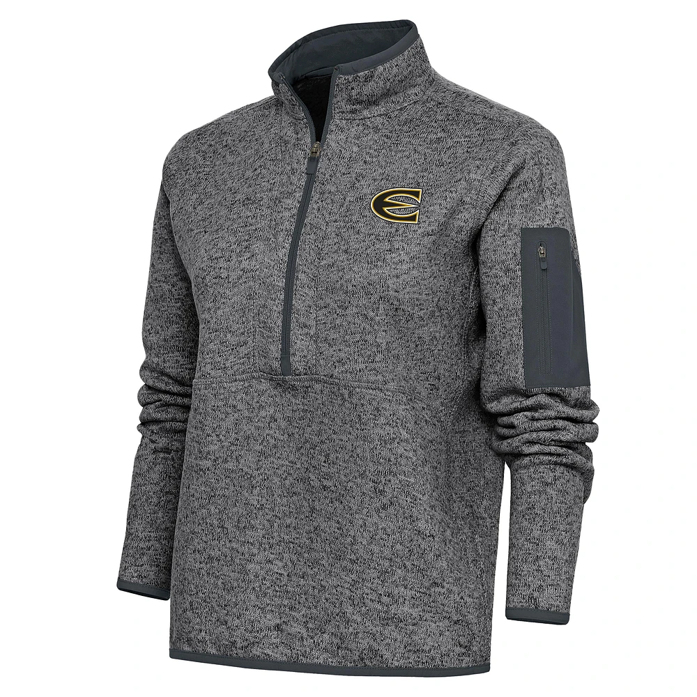 Women's Antigua Heather Charcoal Emporia State Hornets Fortune Half-Zip Jacket
