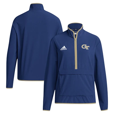 Men's adidas Navy Georgia Tech Yellow Jackets 2024 Coaches Sideline Half-Zip Jacket