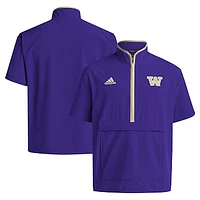 Men's adidas Purple Washington Huskies 2024 Coaches Sideline Half-Zip Short Sleeve Jacket