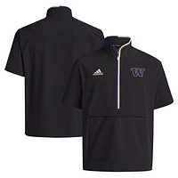 Men's adidas Washington Huskies 2024 Coaches Sideline Half-Zip Short Sleeve Jacket