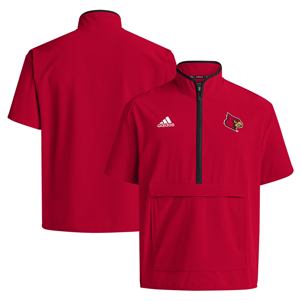 Men's adidas Red Louisville Cardinals 2024 Coaches Sideline Half-Zip Short Sleeve Jacket