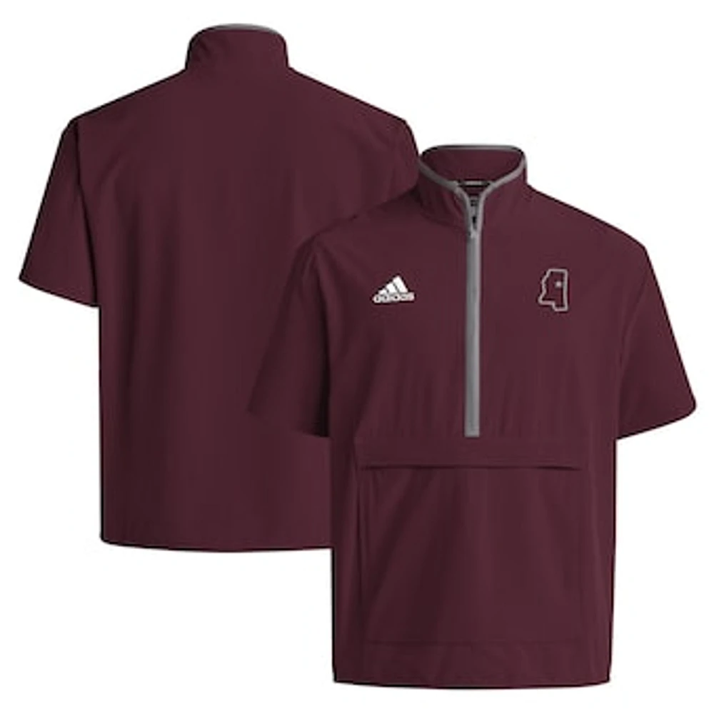 Men's adidas Maroon Mississippi State Bulldogs 2024 Coaches Sideline Half-Zip Short Sleeve Jacket