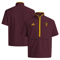 Men's adidas Maroon Arizona State Sun Devils 2024 Coaches Sideline Half-Zip Short Sleeve Jacket