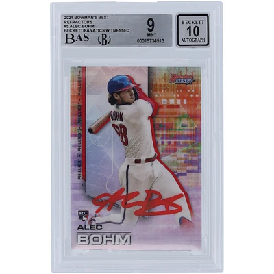 Rookie Card BGS 9: Alec Bohm Philadelphia Phillies Autographed 2021 Bowman's Best Refractors Beckett Fanatics Witnessed Authenticated