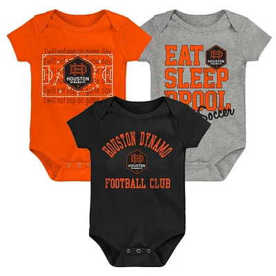 Newborn & Infant Orange/Black/Gray Houston Dynamo FC 3-Pack Bodysuit Set