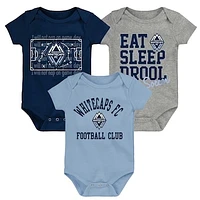 Newborn & Infant Deep Sea Blue/Light Blue/Gray Vancouver Whitecaps FC 3-Pack Bodysuit Set