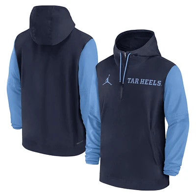 Men's Jordan Brand Navy North Carolina Tar Heels 2024 Sideline Pregame Player Half-Zip Hoodie