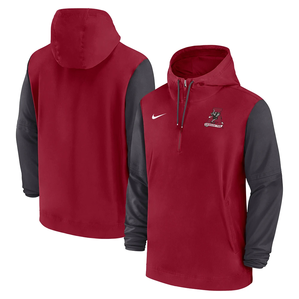 Men's Nike Crimson Alabama Tide 2024 Sideline Pregame Player Half-Zip Hoodie