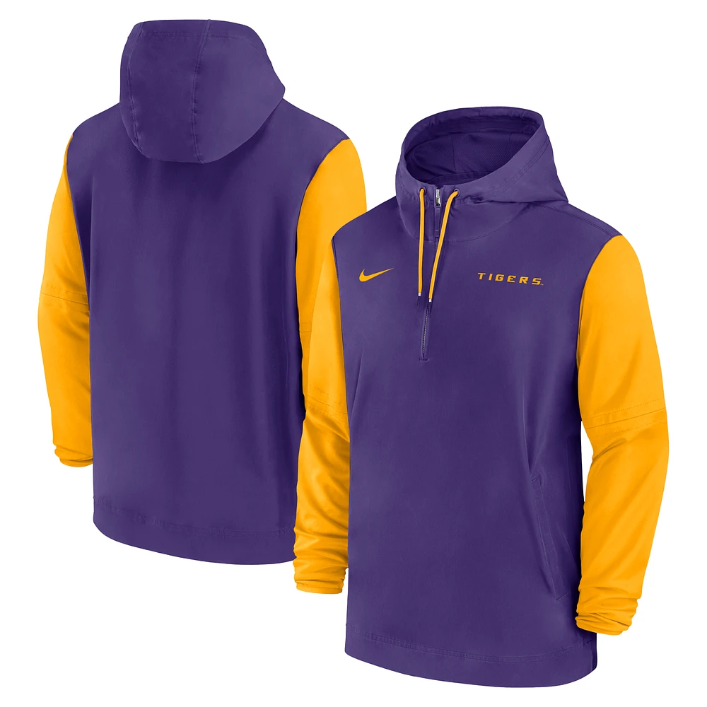 Men's Nike Purple LSU Tigers 2024 Sideline Pregame Player Half-Zip Hoodie