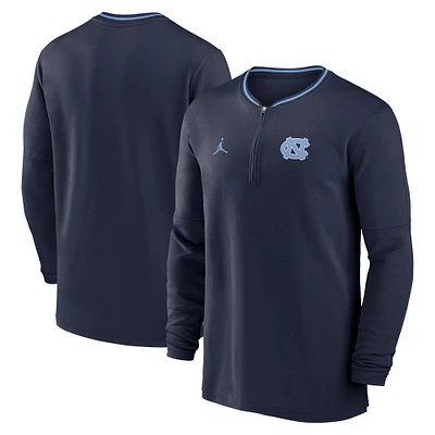 Men's Jordan Brand Navy North Carolina Tar Heels 2024 Sideline Coach Performance Half-Zip Long Sleeve Top