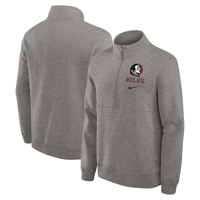 Men's Nike Heather Gray Florida State Seminoles Primetime Club Half-Zip Sweatshirt