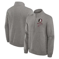 Men's Nike Heather Gray Florida State Seminoles Primetime Club Half-Zip Sweatshirt