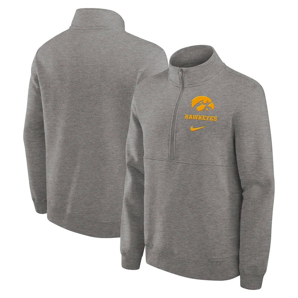 Men's Nike Heather Gray Iowa Hawkeyes Primetime Club Half-Zip Sweatshirt