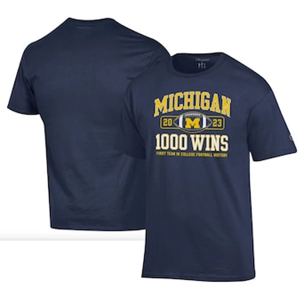 Men's Champion Navy Michigan Wolverines Football 1,000 Wins T-Shirt