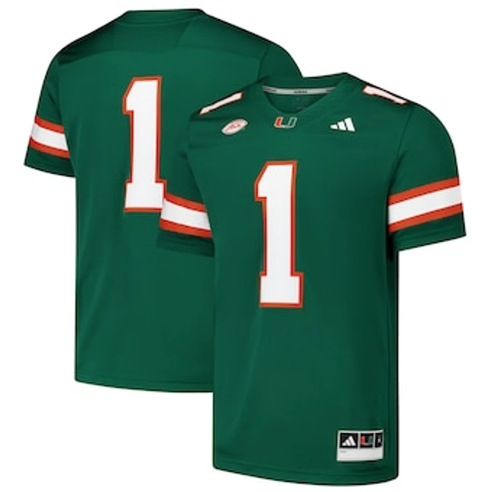 Men's adidas #1 Green Miami Hurricanes  Premier Football Jersey