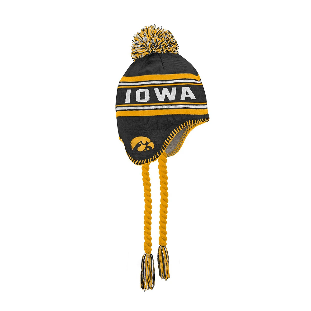 Youth Fanatics Black Iowa Hawkeyes Jacquard Tassel Knit Hat with Pom