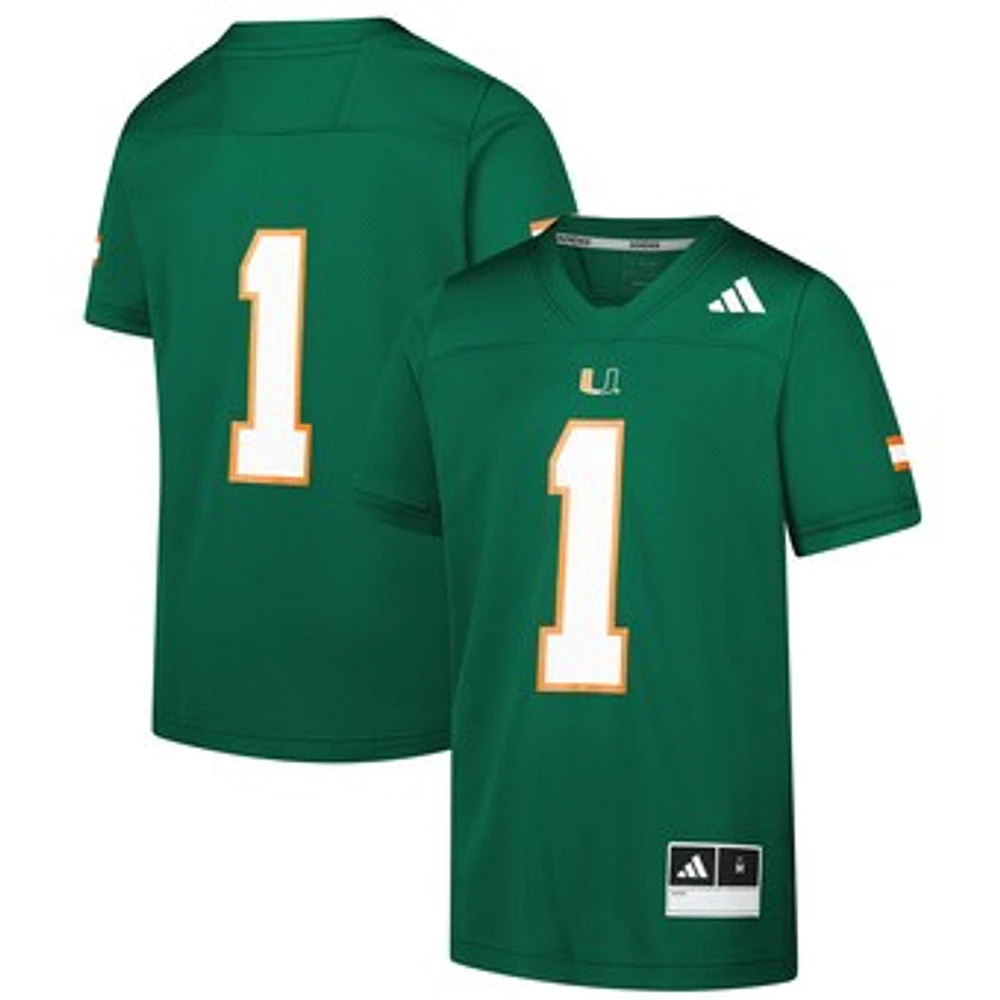 Youth adidas #1 Green Miami Hurricanes Replica Jersey