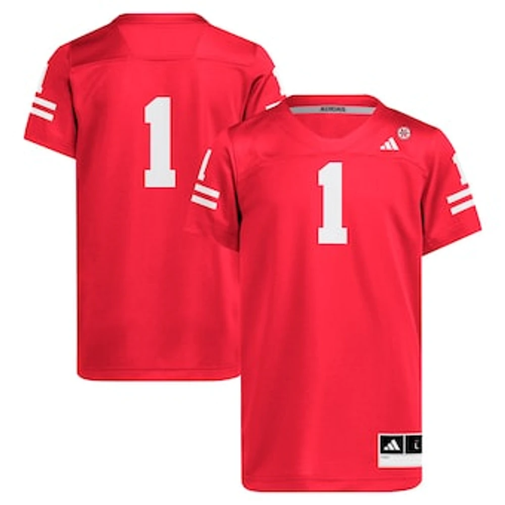 Youth adidas #1 Scarlet Nebraska Huskers Replica Jersey