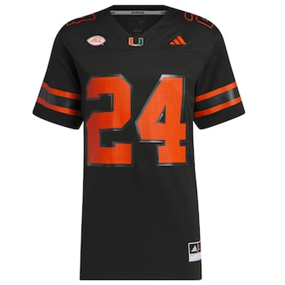 Men's adidas #24 Black Miami Hurricanes Premier Strategy Jersey