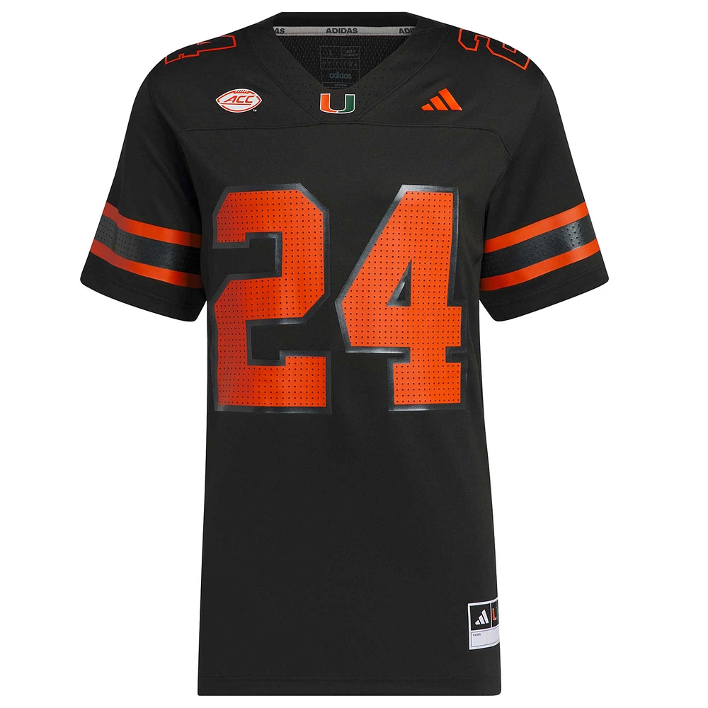 Men's adidas #24 Black Miami Hurricanes Premier Strategy Jersey