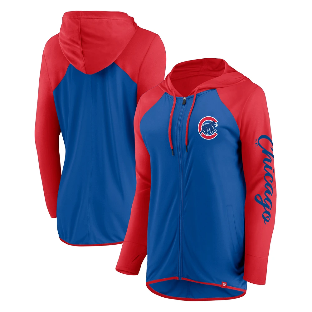 Women's Fanatics Royal/Red Chicago Cubs Script Sleeve Full-Zip Hoodie