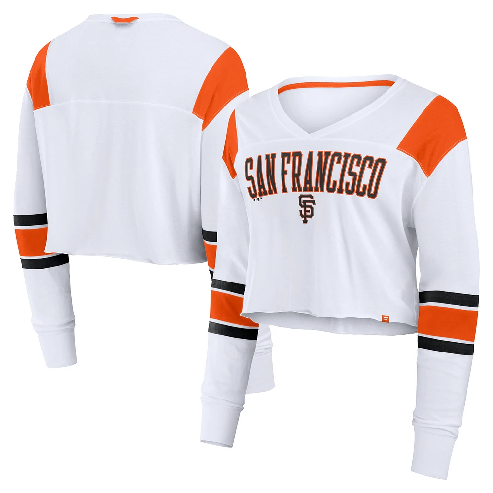 Women's Fanatics  White San Francisco Giants Stretch Cropped Fashion Long Sleeve T-Shirt