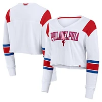 Women's Fanatics  White Philadelphia Phillies Stretch Cropped Fashion Long Sleeve T-Shirt