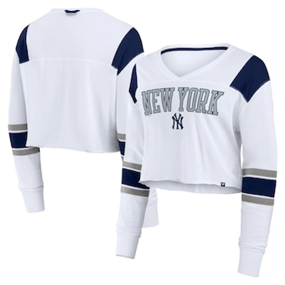 Women's Fanatics  White New York Yankees Stretch Cropped Fashion Long Sleeve T-Shirt