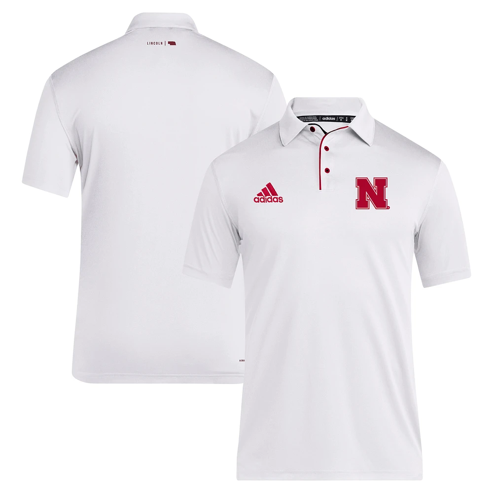 Men's adidas White Nebraska Huskers 2024 Coaches AEROREADY Polo