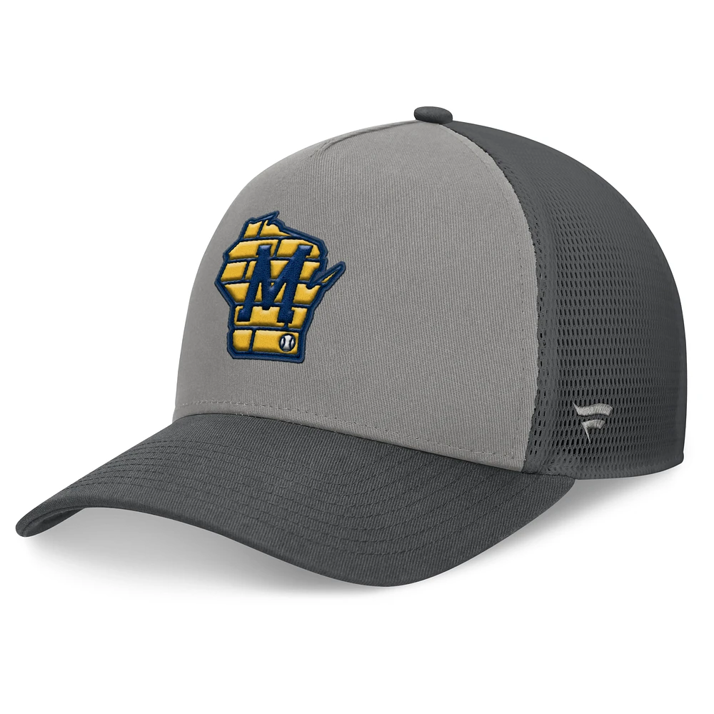 Men's Fanatics Gray/Graphite Milwaukee Brewers A-Frame Trucker Adjustable Hat