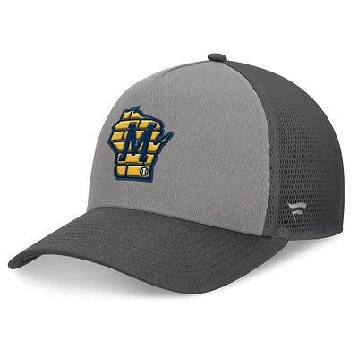 Men's Fanatics Gray/Graphite Milwaukee Brewers A-Frame Trucker Adjustable Hat