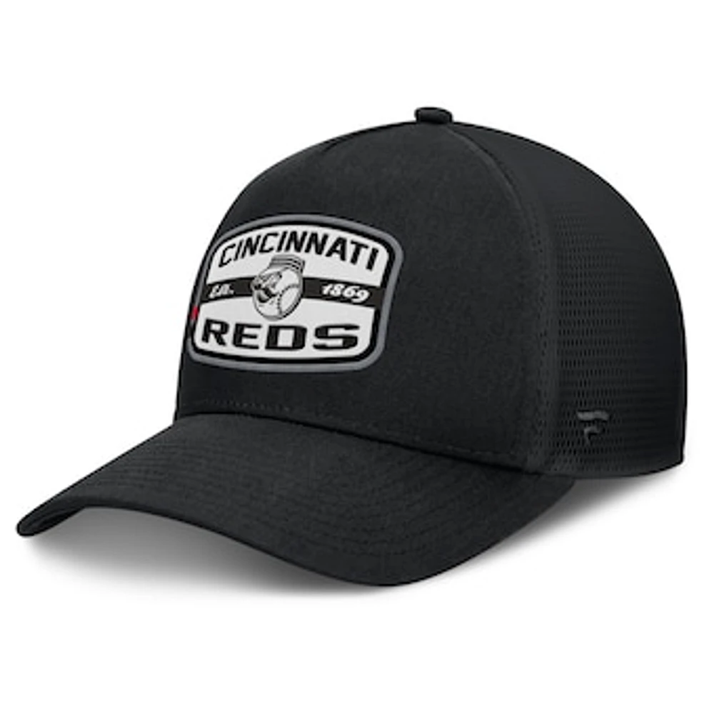 Men's Fanatics Black Cincinnati Reds Team Patch A-Frame Trucker Snapback Hat