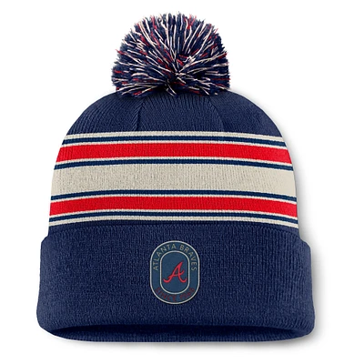 Men's Fanatics  Navy Atlanta Braves Fundamental Patch Cuffed Knit Hat with Pom