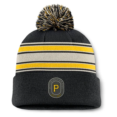 Men's Fanatics  Black Pittsburgh Pirates Fundamental Patch Cuffed Knit Hat with Pom