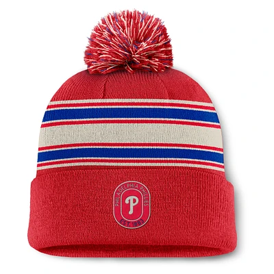 Men's Fanatics  Red Philadelphia Phillies Fundamental Patch Cuffed Knit Hat with Pom