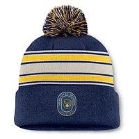 Men's Fanatics  Navy Milwaukee Brewers Fundamental Patch Cuffed Knit Hat with Pom