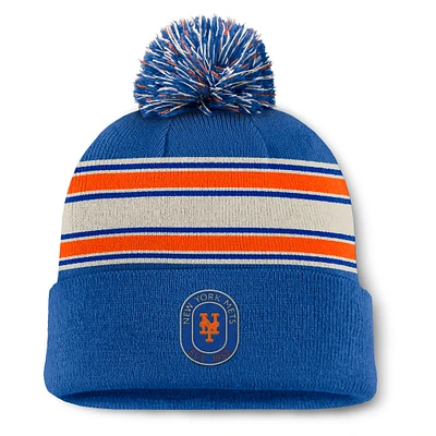 Men's Fanatics  Royal New York Mets Fundamental Patch Cuffed Knit Hat with Pom