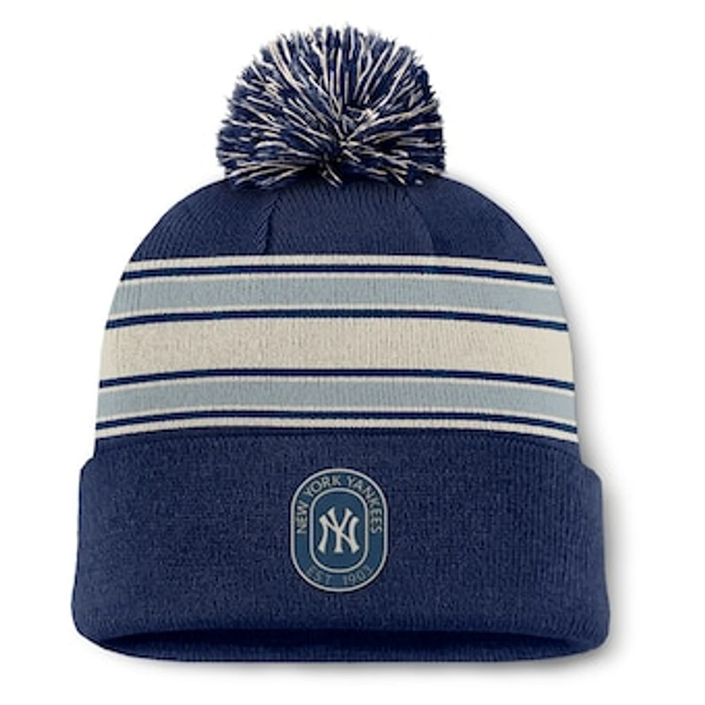 Men's Fanatics  Navy New York Yankees Fundamental Patch Cuffed Knit Hat with Pom