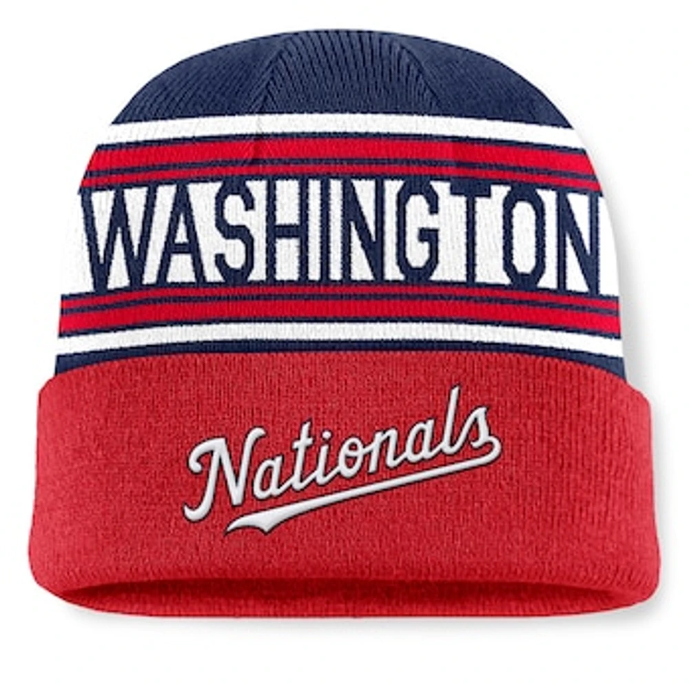 Men's Fanatics Red Washington Nationals Fundamental Team Stripe Cuffed Knit Hat