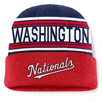 Men's Fanatics Red Washington Nationals Fundamental Team Stripe Cuffed Knit Hat