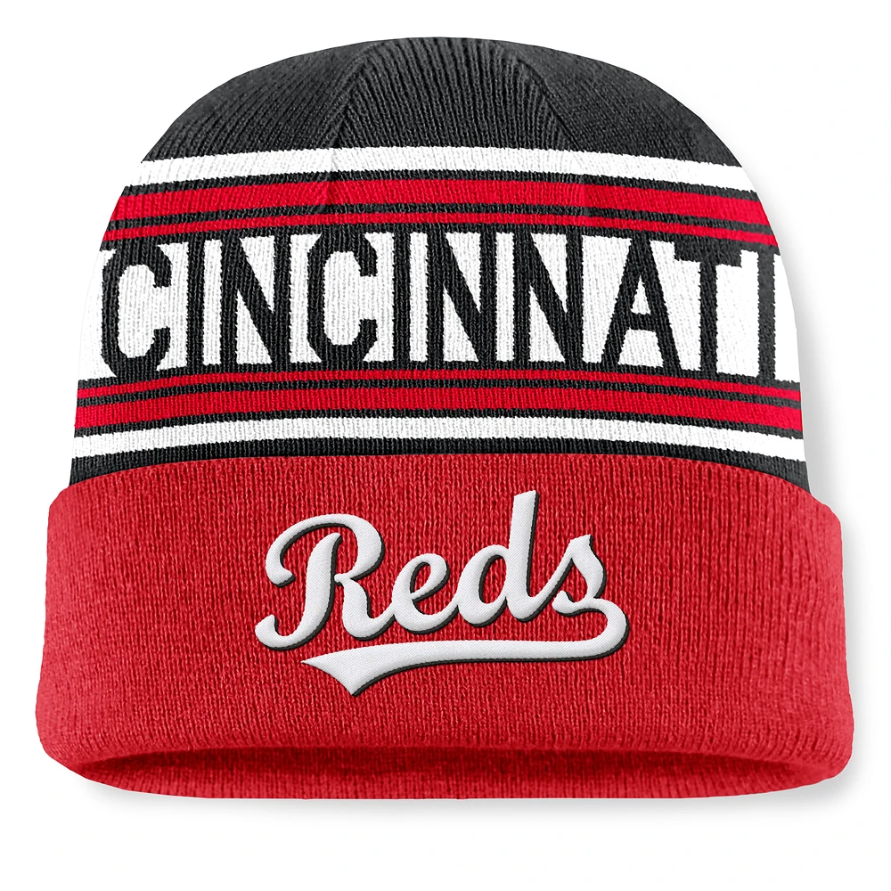 Men's Fanatics Red Cincinnati Reds Fundamental Team Stripe Cuffed Knit Hat