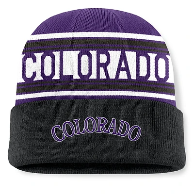 Men's Fanatics Black Colorado Rockies Fundamental Team Stripe Cuffed Knit Hat