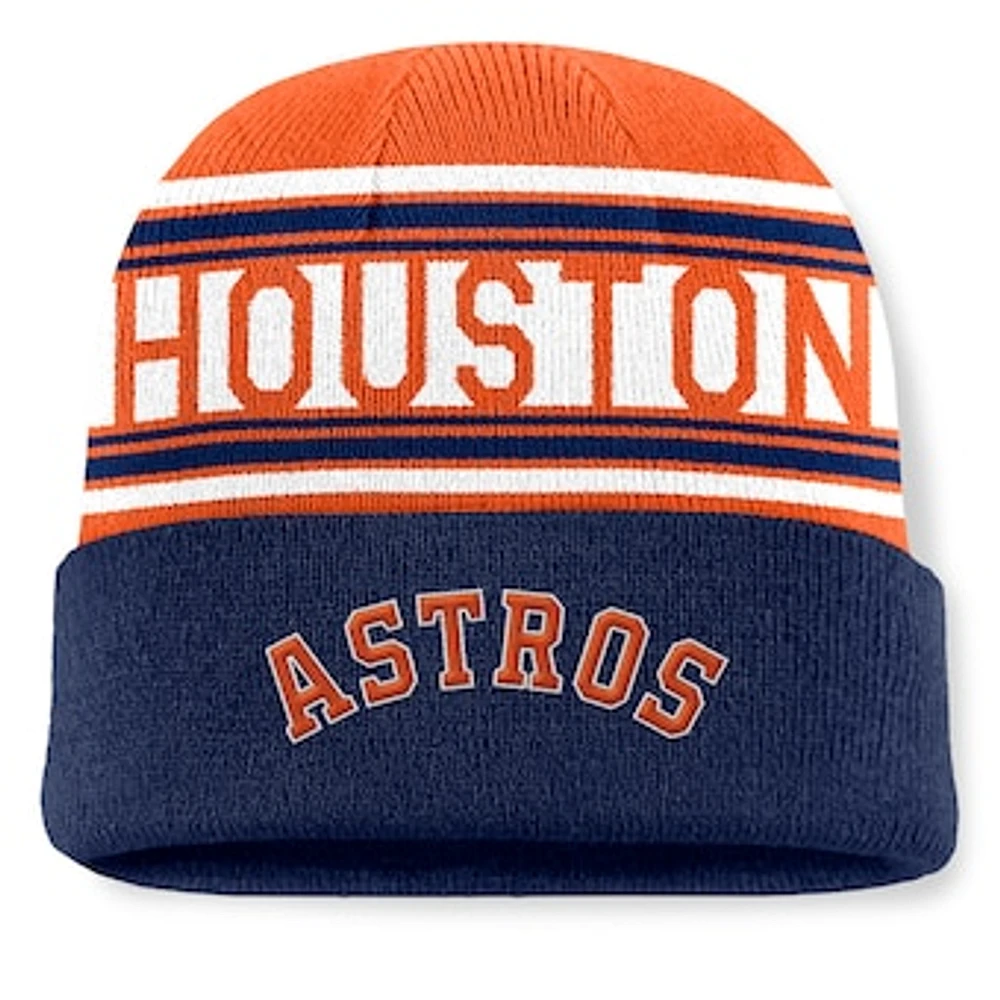 Men's Fanatics Navy Houston Astros Fundamental Team Stripe Cuffed Knit Hat