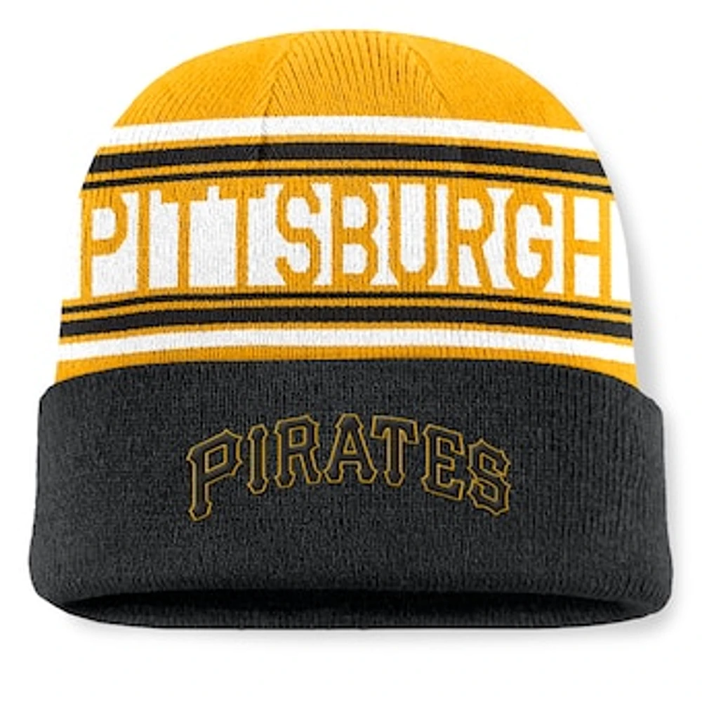 Men's Fanatics Black Pittsburgh Pirates Fundamental Team Stripe Cuffed Knit Hat