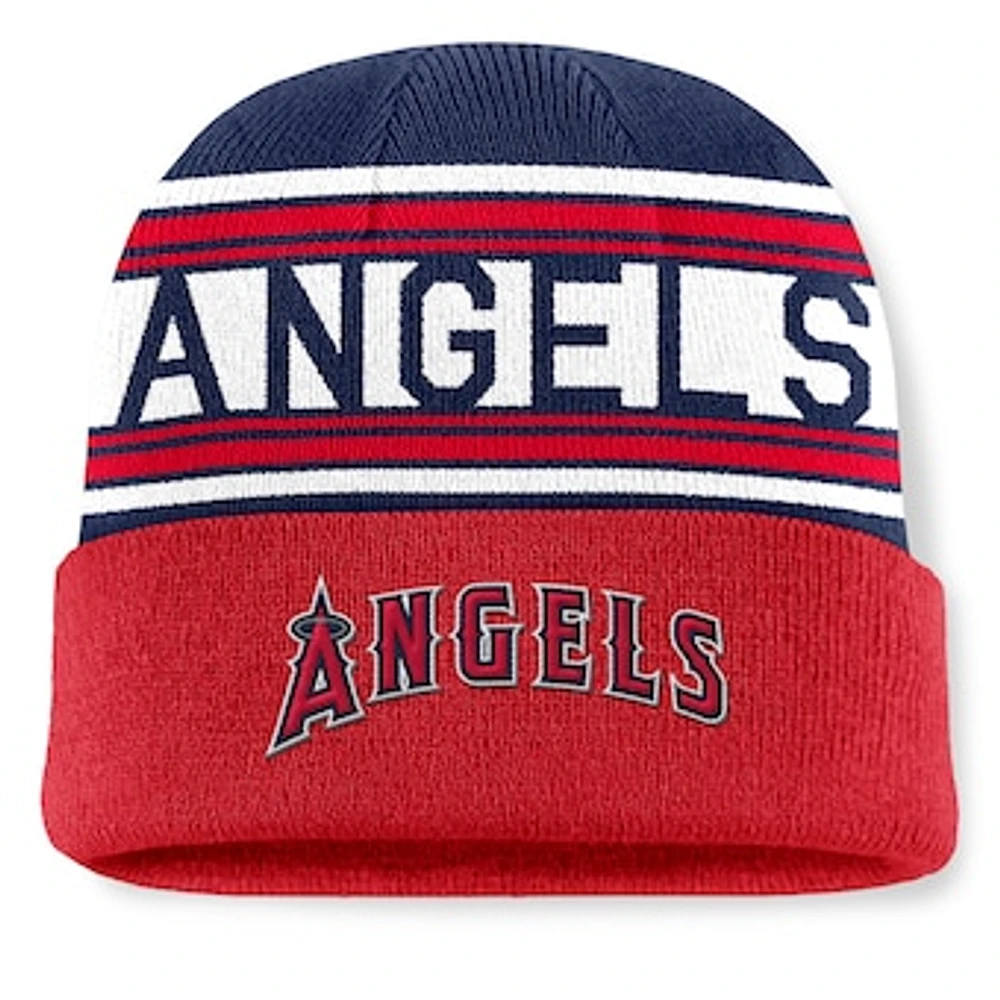 Men's Fanatics Red Los Angeles Angels Fundamental Team Stripe Cuffed Knit Hat