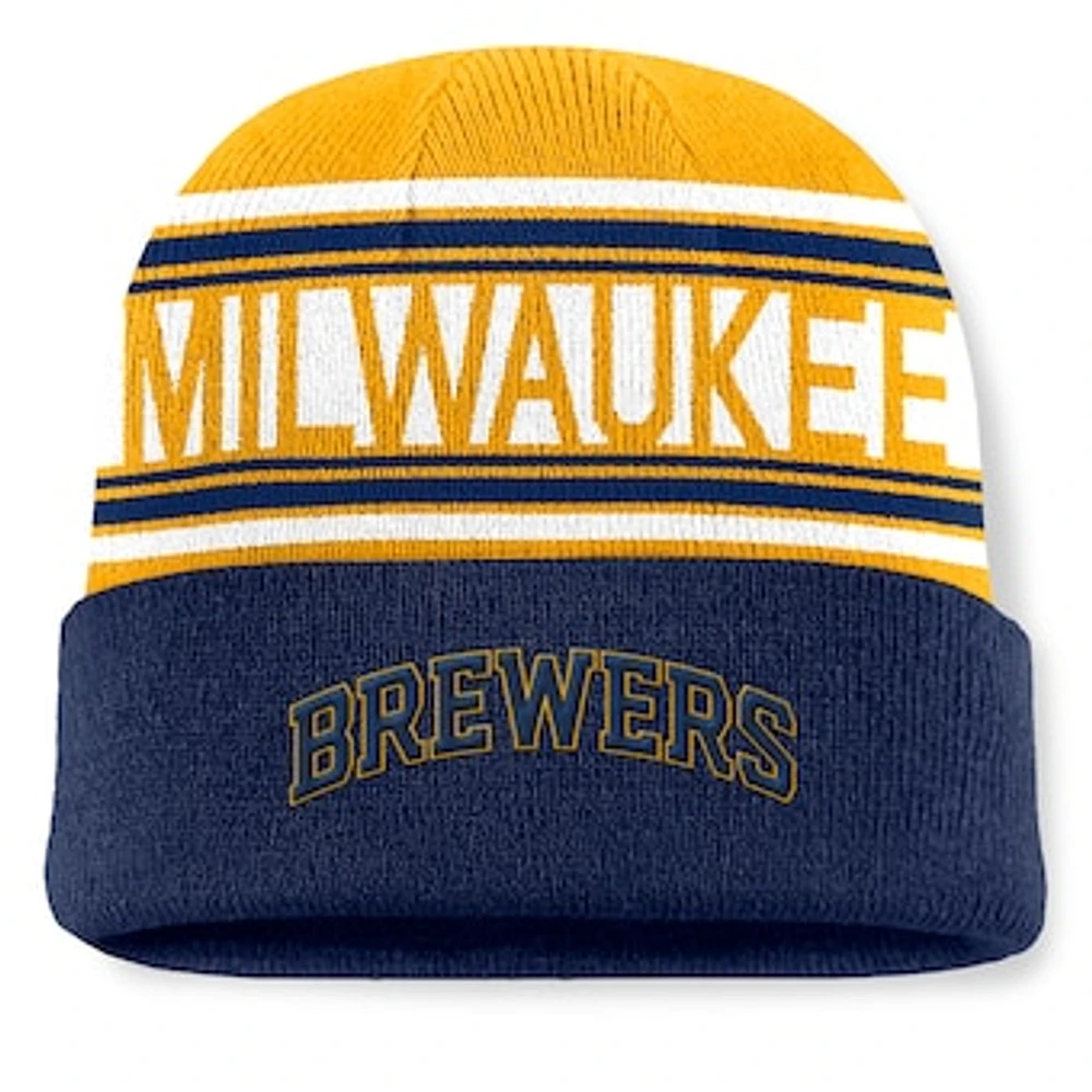 Men's Fanatics Navy Milwaukee Brewers Fundamental Team Stripe Cuffed Knit Hat